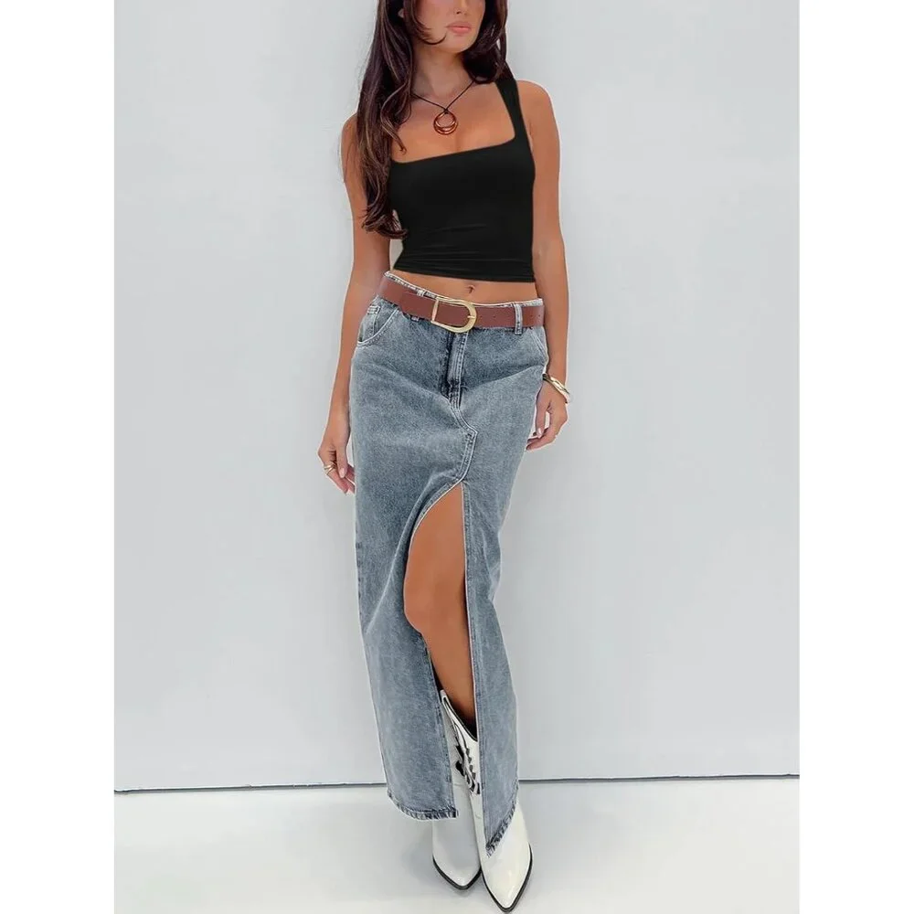 Butsmooth Women's Square Neck Going Out Crop Tops Double Lined Cute Basic Tank T - Picture 5 of 6